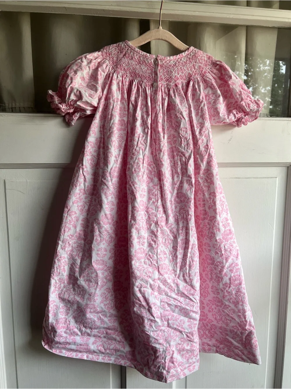 Girls Pink Smocked Short-Sleeve Nightgown